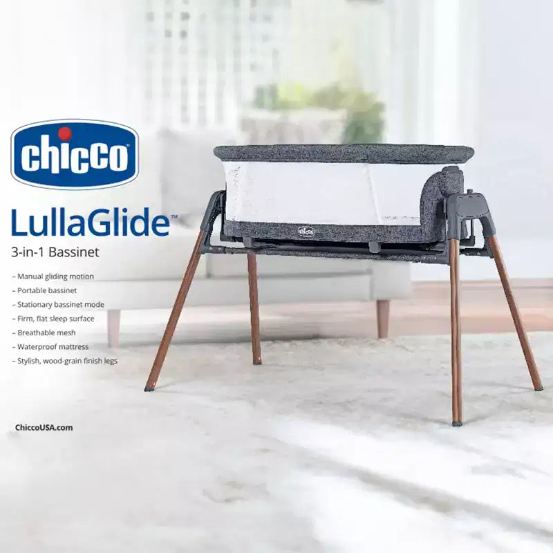 Chicco LullaGlide 3-in-1 Bassinet - Luna: Allows Baby to Rock Gently, Fitted Sheet, Metal Frame