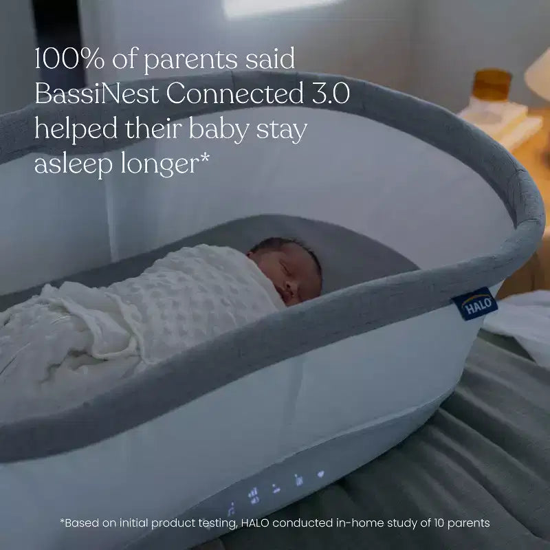 HALO BassiNest Connected Swivel Sleeper 3.0 Smart Baby Bassinet - Gray: Adjustable Height, 360-Degree Swivel, Vibration, Sounds and Songs