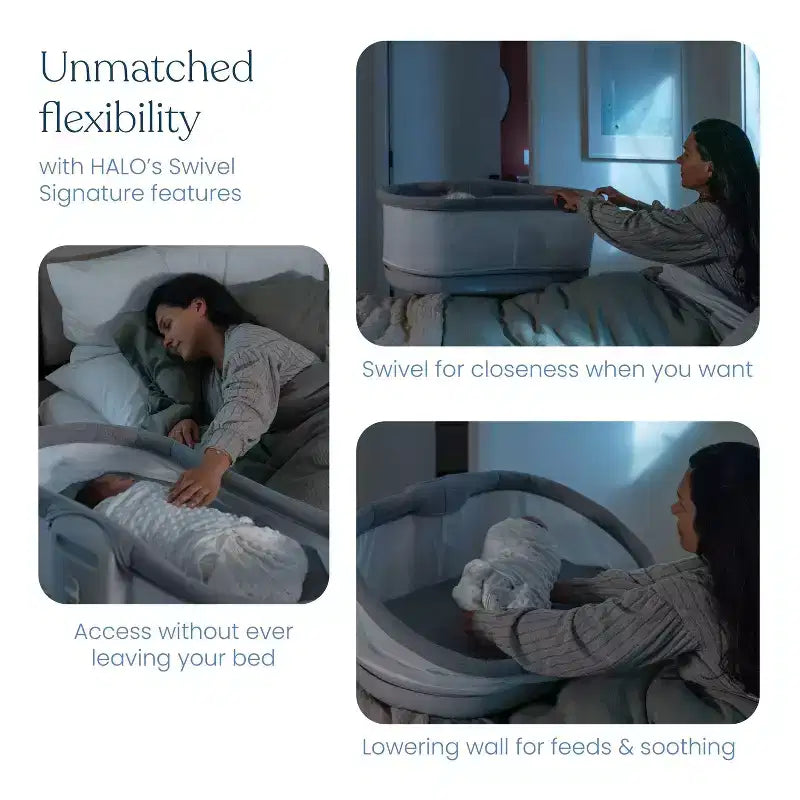 HALO BassiNest Connected Swivel Sleeper 3.0 Smart Baby Bassinet - Gray: Adjustable Height, 360-Degree Swivel, Vibration, Sounds and Songs