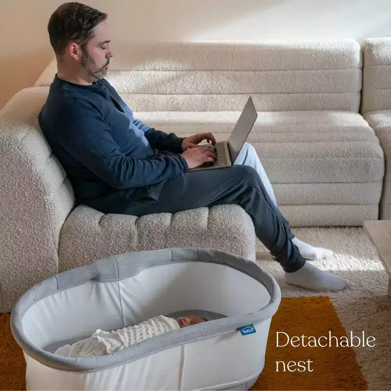 HALO BassiNest Connected Swivel Sleeper 3.0 Smart Baby Bassinet - Gray: Adjustable Height, 360-Degree Swivel, Vibration, Sounds and Songs