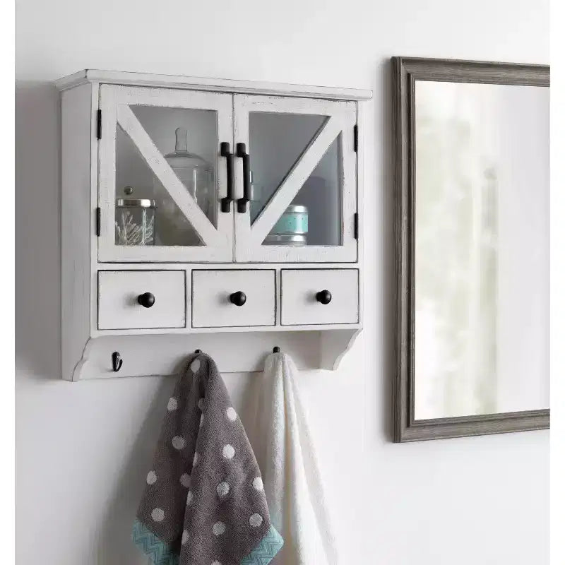 21" x 6" x 20" Hutchins Decorative Rustic Wood Wall Cabinet White - Kate & Laurel All Things Decor: Magnetic Glass Doors, Storage