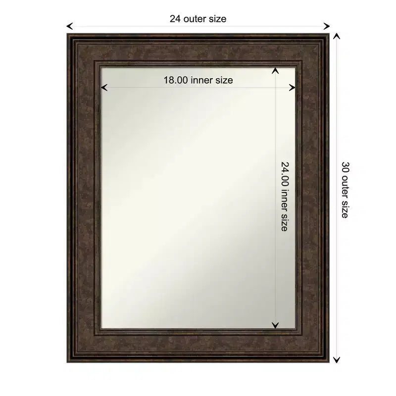 24" x 30" Non-Beveled Ridge Bronze Bathroom Wall Mirror - Amanti Art: Rectangle, Polystyrene Frame, Wall Mounted