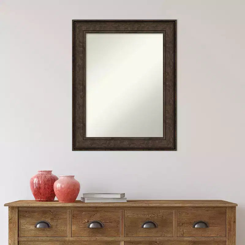 24" x 30" Non-Beveled Ridge Bronze Bathroom Wall Mirror - Amanti Art: Rectangle, Polystyrene Frame, Wall Mounted