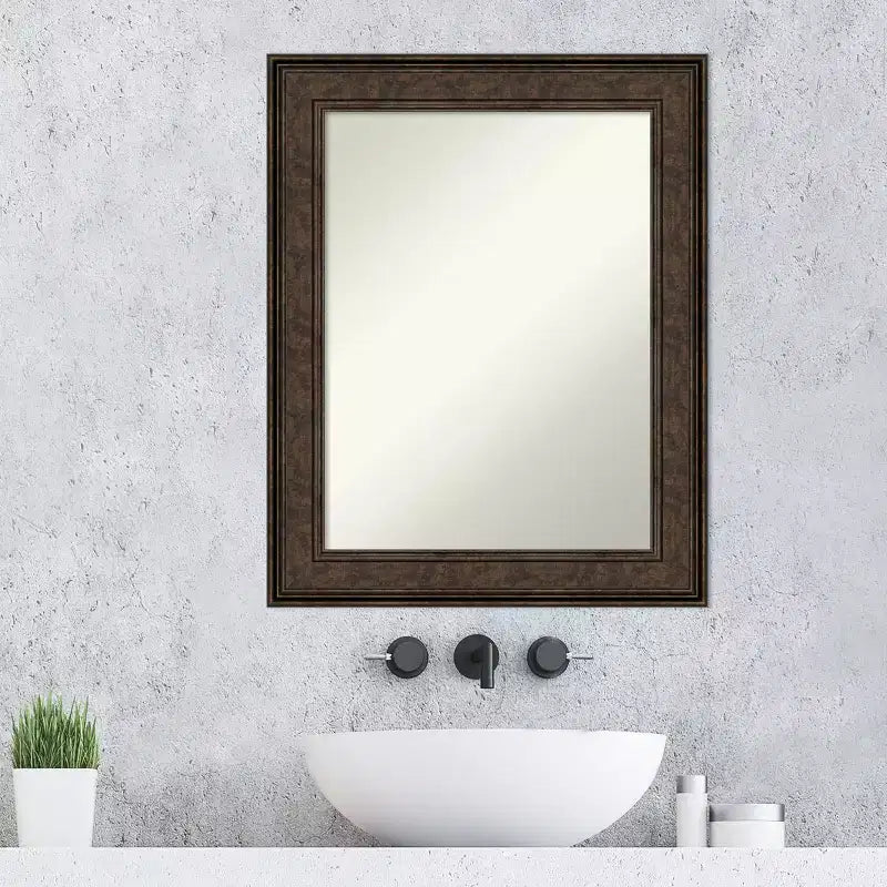 24" x 30" Non-Beveled Ridge Bronze Bathroom Wall Mirror - Amanti Art: Rectangle, Polystyrene Frame, Wall Mounted