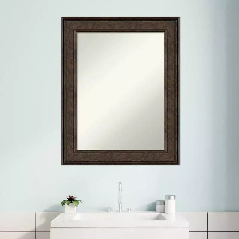 24" x 30" Non-Beveled Ridge Bronze Bathroom Wall Mirror - Amanti Art: Rectangle, Polystyrene Frame, Wall Mounted