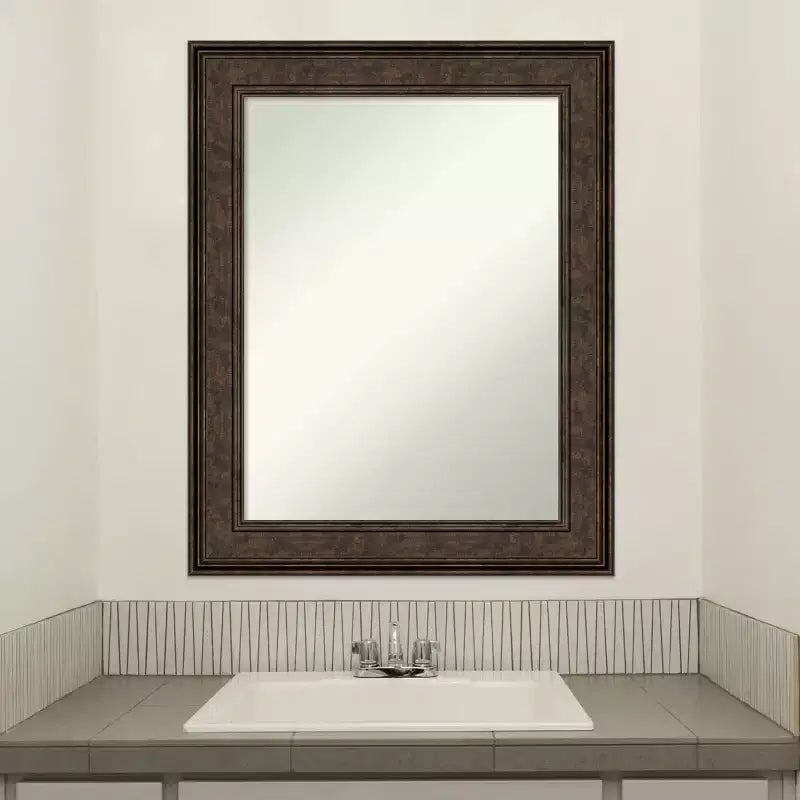 24" x 30" Non-Beveled Ridge Bronze Bathroom Wall Mirror - Amanti Art: Rectangle, Polystyrene Frame, Wall Mounted