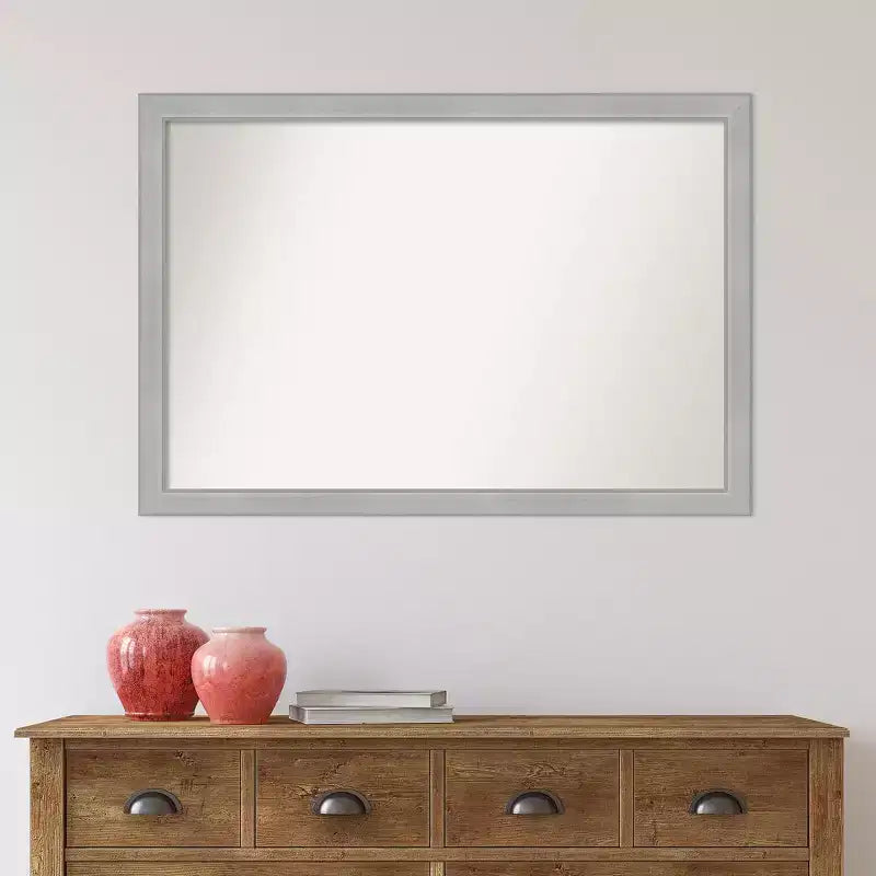 Amanti Art 39" x 27" Non-Beveled Vista Brushed Nickel Narrow Bathroom Wall Mirror: Modern Rectangle, Wall Mount, Includes Hardware