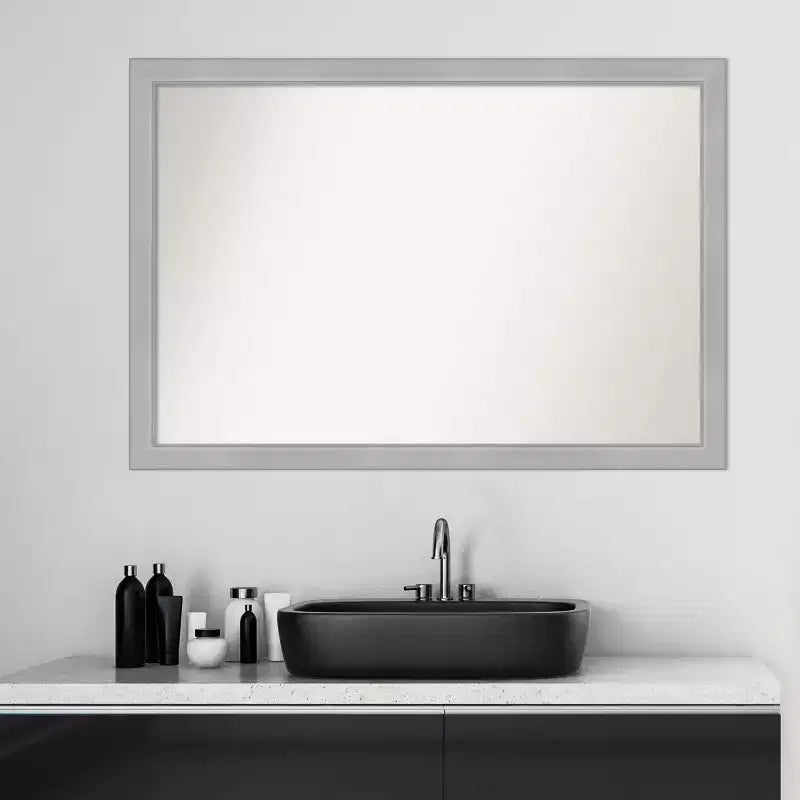 Amanti Art 39" x 27" Non-Beveled Vista Brushed Nickel Narrow Bathroom Wall Mirror: Modern Rectangle, Wall Mount, Includes Hardware