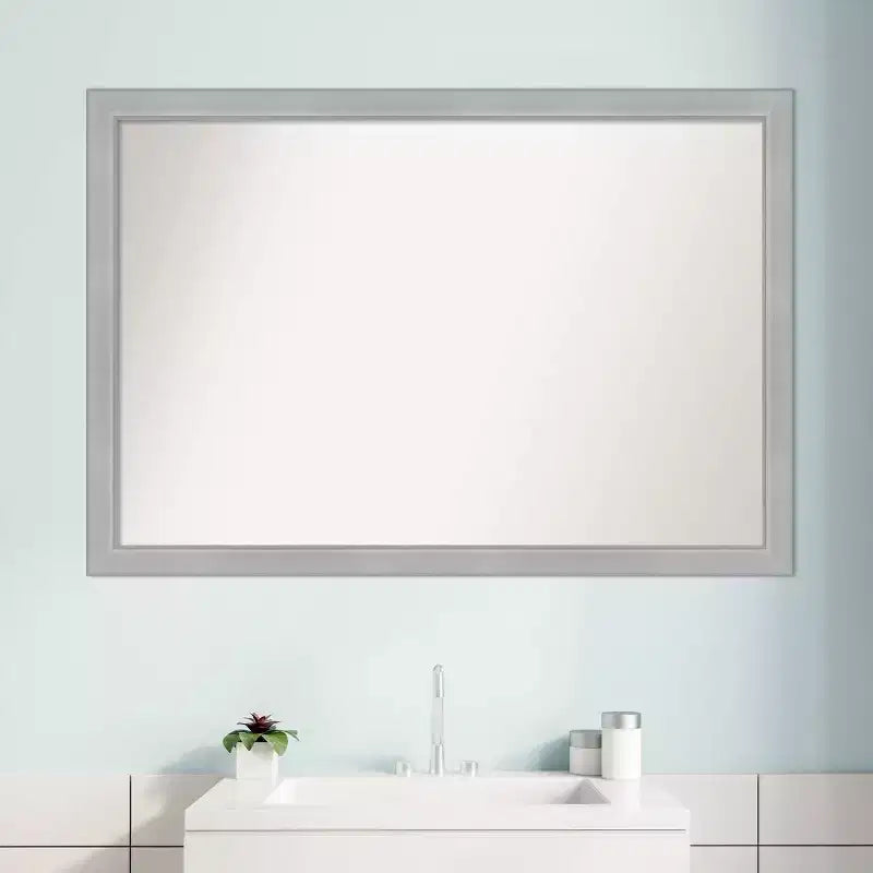 Amanti Art 39" x 27" Non-Beveled Vista Brushed Nickel Narrow Bathroom Wall Mirror: Modern Rectangle, Wall Mount, Includes Hardware