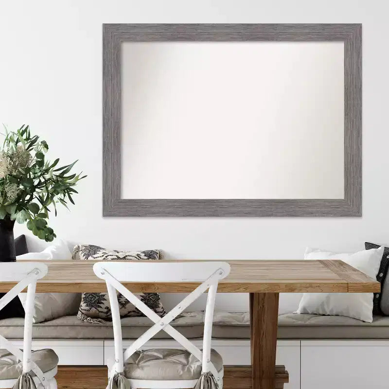 44" x 33" Non-Beveled Pinstripe Plank Gray Wall Mirror - Amanti Art