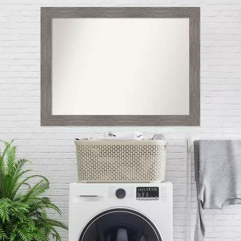44" x 33" Non-Beveled Pinstripe Plank Gray Wall Mirror - Amanti Art