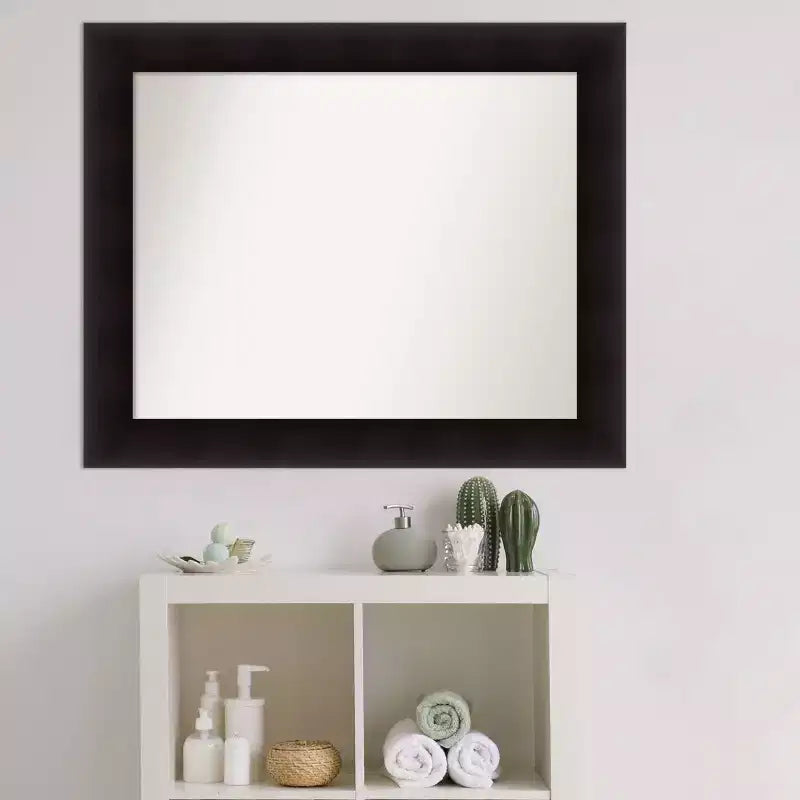 34" x 28" Non-Beveled Portico Espresso Wood Bathroom Wall Mirror - Amanti Art: Modern Rectangle, Wall Mount