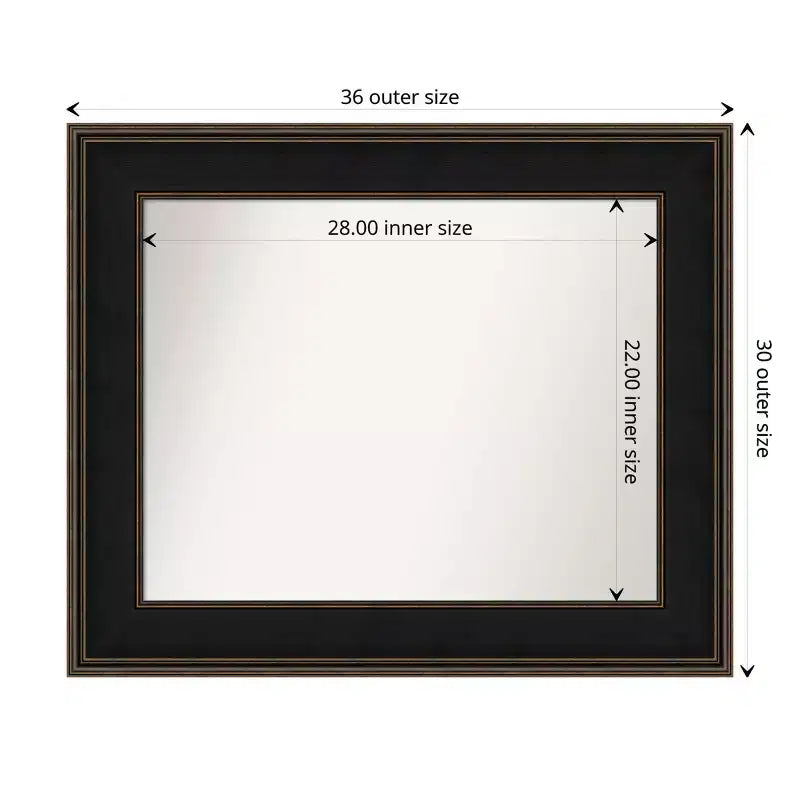 36" x 30" Non-Beveled Mezzanine Wood Bathroom Wall Mirror Espresso Brown - Amanti Art: Modern Rectangular, Wall Mounted, Wood Frame