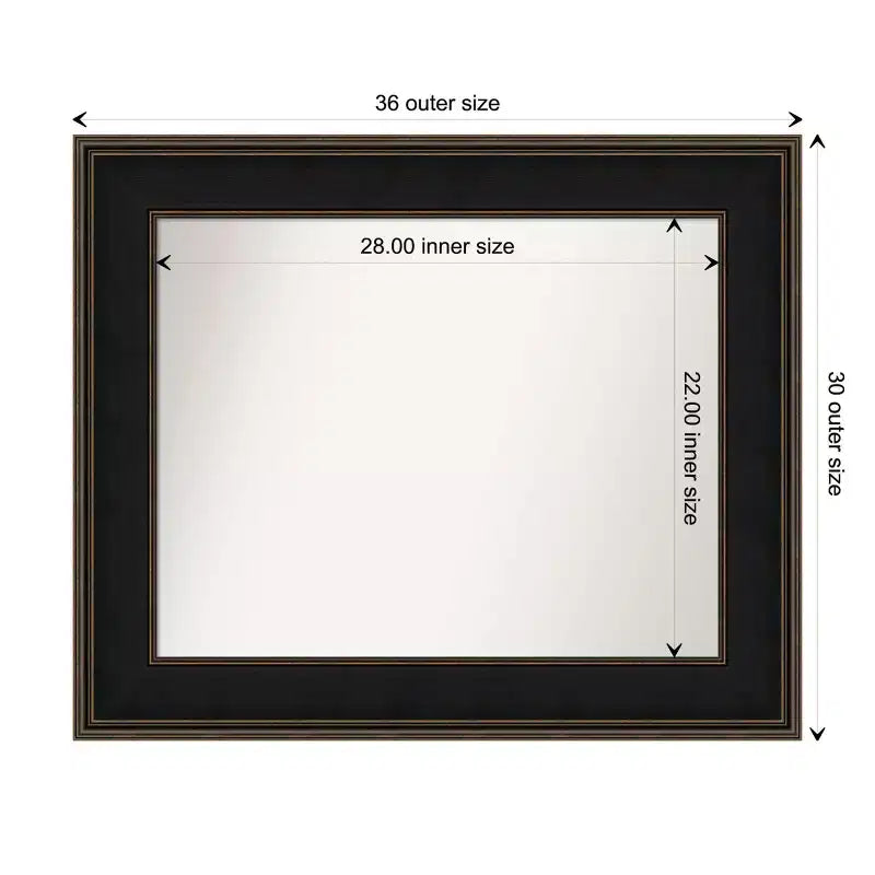 36" x 30" Non-Beveled Mezzanine Wood Bathroom Wall Mirror Espresso Brown - Amanti Art: Modern Rectangular, Wall Mounted, Wood Frame