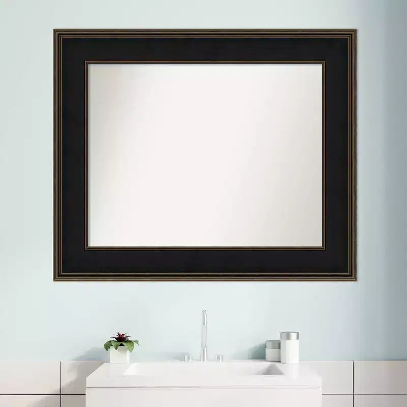 36" x 30" Non-Beveled Mezzanine Wood Bathroom Wall Mirror Espresso Brown - Amanti Art: Modern Rectangular, Wall Mounted, Wood Frame