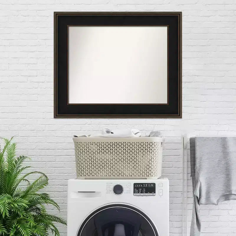 36" x 30" Non-Beveled Mezzanine Wood Bathroom Wall Mirror Espresso Brown - Amanti Art: Modern Rectangular, Wall Mounted, Wood Frame