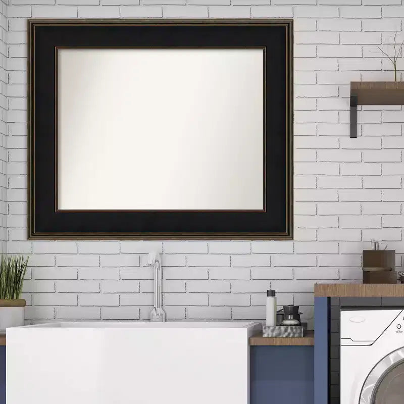 36" x 30" Non-Beveled Mezzanine Wood Bathroom Wall Mirror Espresso Brown - Amanti Art: Modern Rectangular, Wall Mounted, Wood Frame