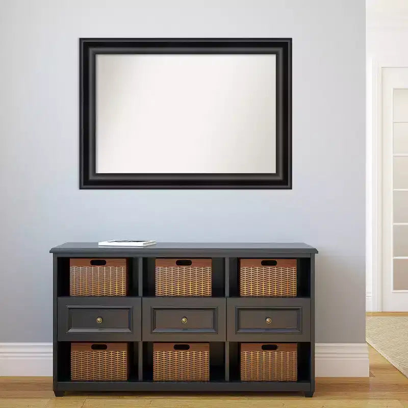 42" x 30" Non-Beveled Grand Black Wall Mirror - Amanti Art