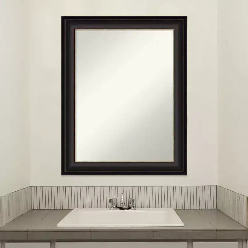 23" x 29" Non-Beveled Trio Oil Rubbed Bronze Bathroom Wall Mirror - Amanti Art: Rectangle Vanity Mirror, Polystyrene Frame
