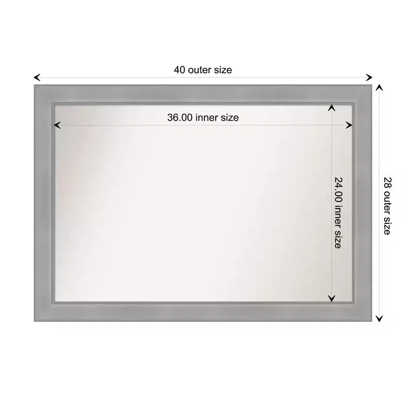 Amanti Art 40"x28" Non-Beveled Vista Brushed Nickel Bathroom Wall Mirror: Modern Rectangle, Wall Mount, Includes Hardware