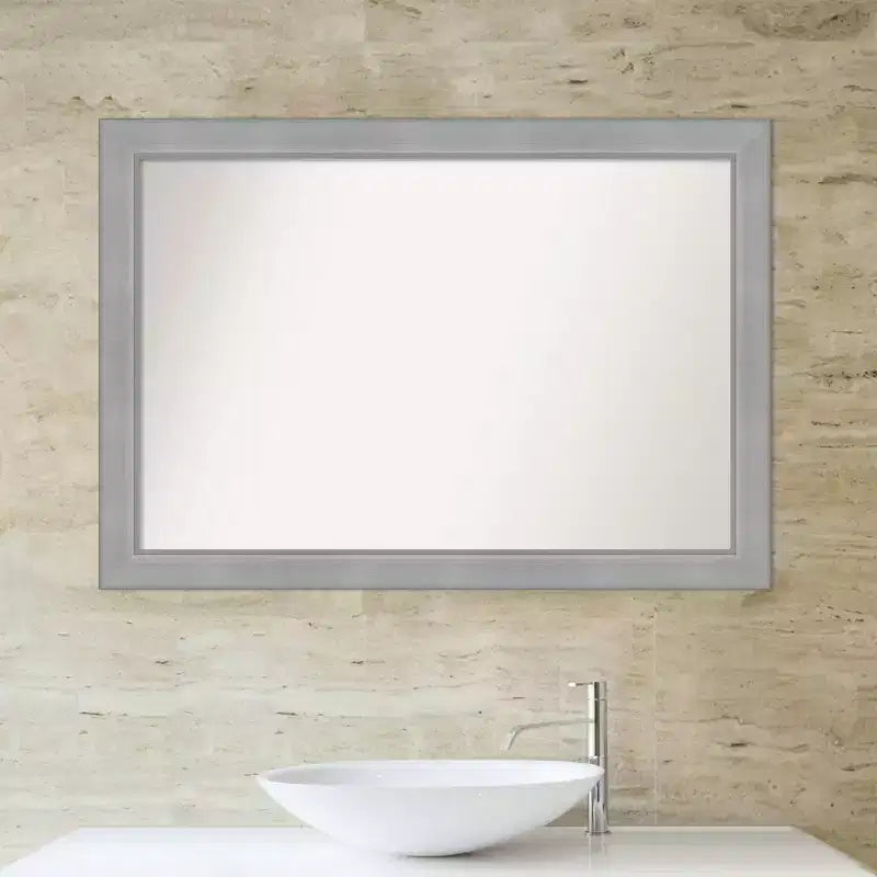 Amanti Art 40"x28" Non-Beveled Vista Brushed Nickel Bathroom Wall Mirror: Modern Rectangle, Wall Mount, Includes Hardware