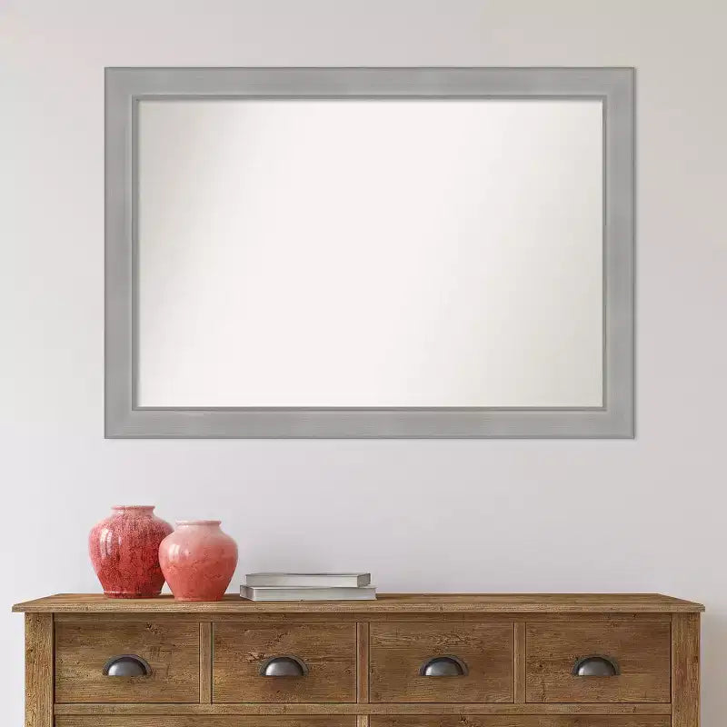 Amanti Art 40"x28" Non-Beveled Vista Brushed Nickel Bathroom Wall Mirror: Modern Rectangle, Wall Mount, Includes Hardware