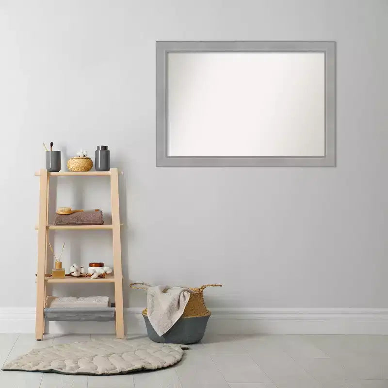Amanti Art 40"x28" Non-Beveled Vista Brushed Nickel Bathroom Wall Mirror: Modern Rectangle, Wall Mount, Includes Hardware