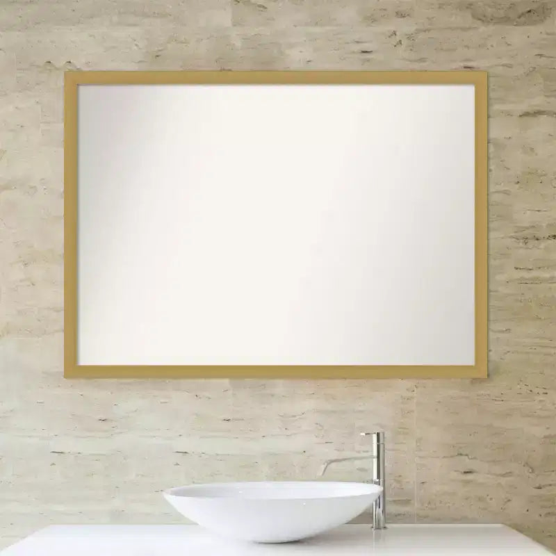 40"x29" Non-Beveled Grace Narrow Bathroom Wall Mirror Brushed Gold - Amanti Art: Modern Rectangle, Polystyrene Frame