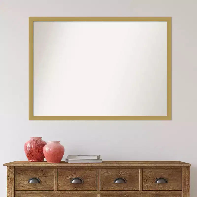 40"x29" Non-Beveled Grace Narrow Bathroom Wall Mirror Brushed Gold - Amanti Art: Modern Rectangle, Polystyrene Frame