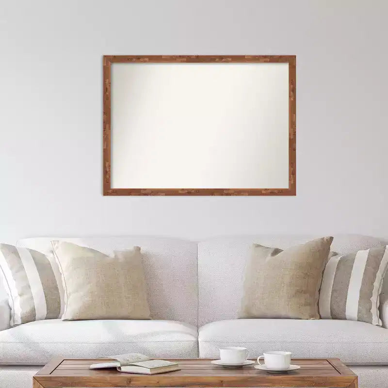 41" x 30" Non-Beveled Fresco Light Pecan Wood Wall Mirror - Amanti Art: Modern Rectangle, Includes Mounting Hardware