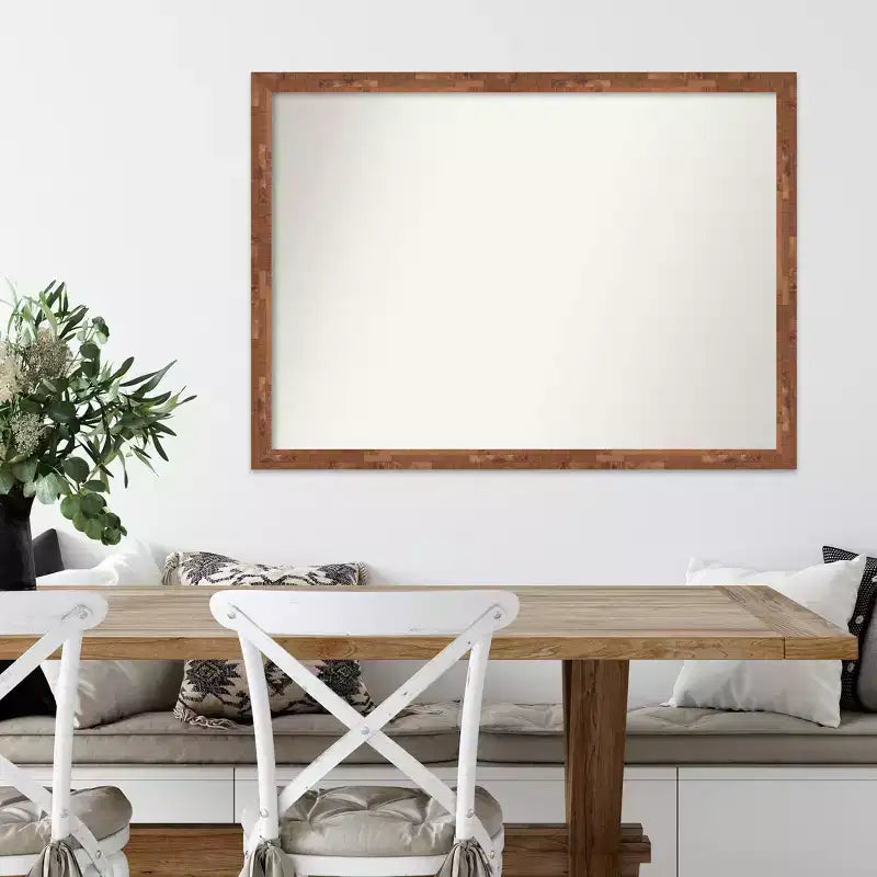41" x 30" Non-Beveled Fresco Light Pecan Wood Wall Mirror - Amanti Art: Modern Rectangle, Includes Mounting Hardware