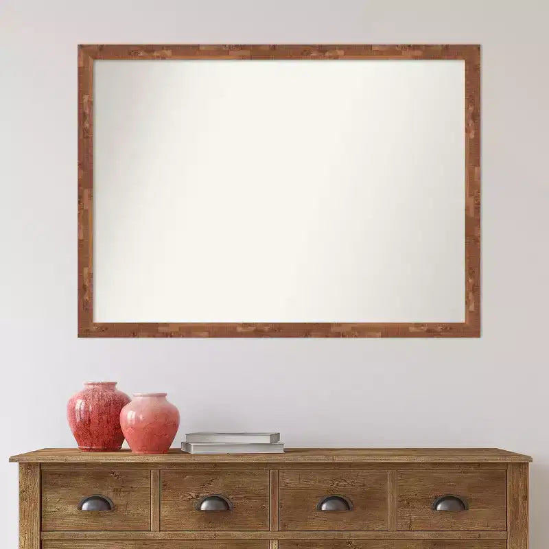 41" x 30" Non-Beveled Fresco Light Pecan Wood Wall Mirror - Amanti Art: Modern Rectangle, Includes Mounting Hardware