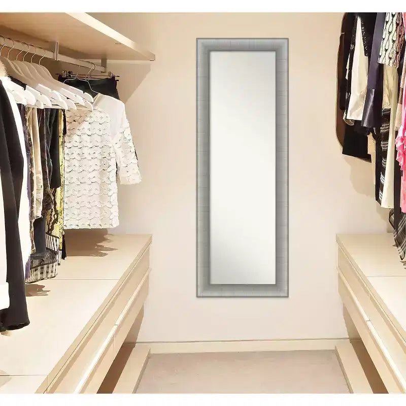 19" x 53" Non-Beveled Elegant Brushed Pewter Full Length on The Door Mirror - Amanti Art