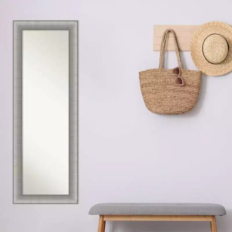 19" x 53" Non-Beveled Elegant Brushed Pewter Full Length on The Door Mirror - Amanti Art