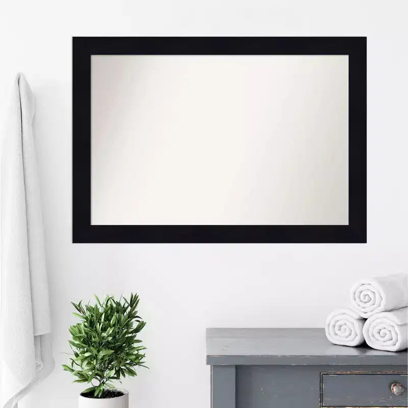 40" x 28" Non-Beveled Shiplap Navy Wood Bathroom Wall Mirror - Amanti Art: Rectangle, Includes Mounting Hardware