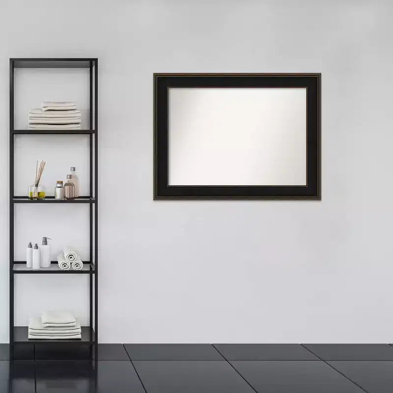 46" x 35" Non-Beveled Mezzanine Wood Bathroom Wall Mirror Espresso Brown - Amanti Art: Includes Mounting Hardware