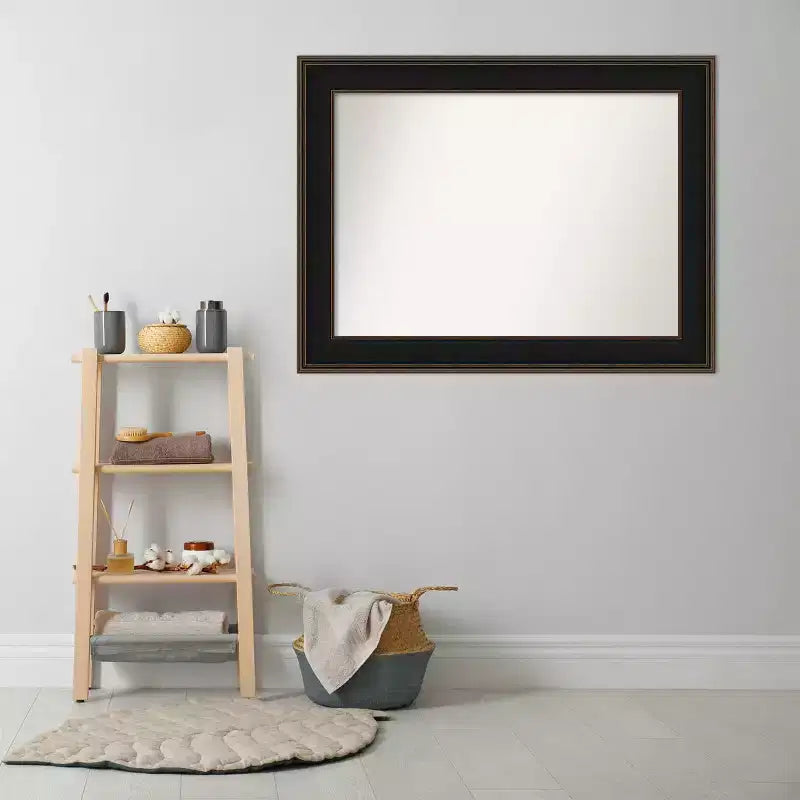 46" x 35" Non-Beveled Mezzanine Wood Bathroom Wall Mirror Espresso Brown - Amanti Art: Includes Mounting Hardware