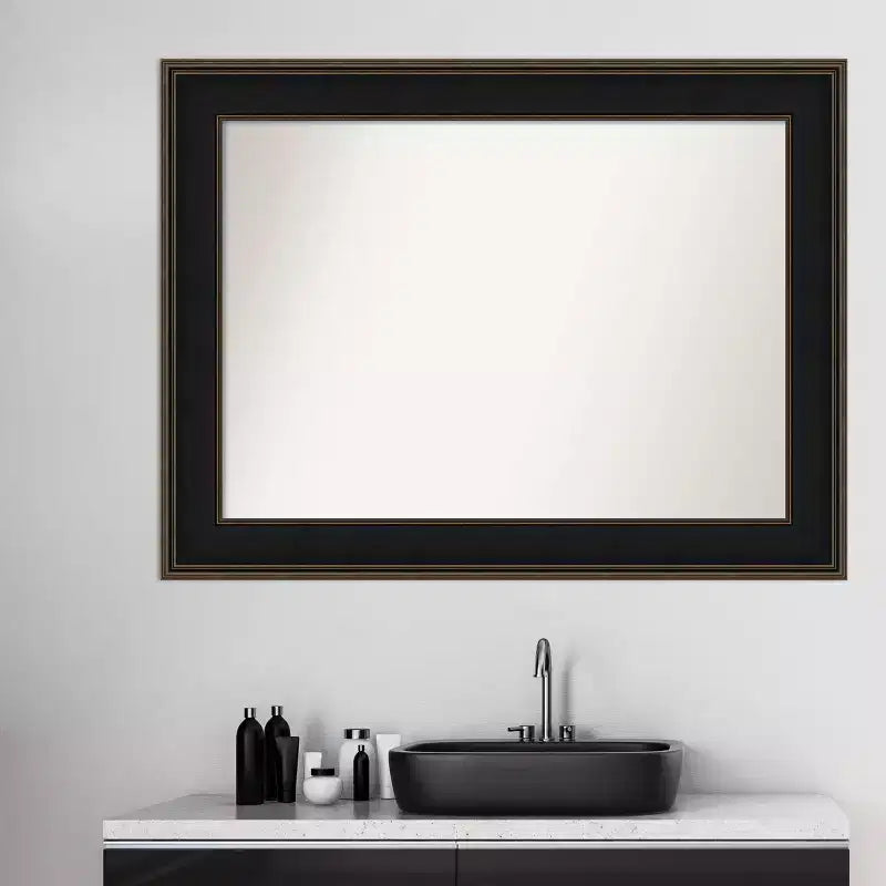 46" x 35" Non-Beveled Mezzanine Wood Bathroom Wall Mirror Espresso Brown - Amanti Art: Includes Mounting Hardware