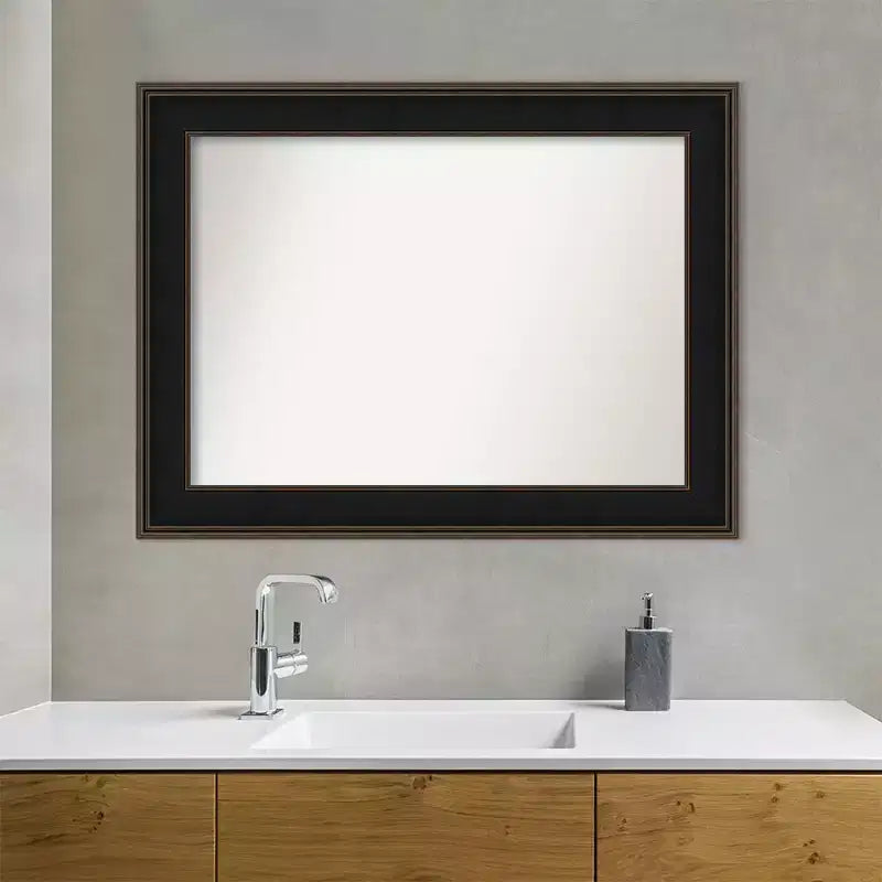 46" x 35" Non-Beveled Mezzanine Wood Bathroom Wall Mirror Espresso Brown - Amanti Art: Includes Mounting Hardware