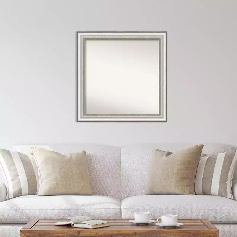 31"x31" Non-Beveled Salon Silver Wall Mirror - Amanti Art: Modern Square Framed, Includes Mounting Hardware