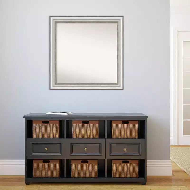 31"x31" Non-Beveled Salon Silver Wall Mirror - Amanti Art: Modern Square Framed, Includes Mounting Hardware