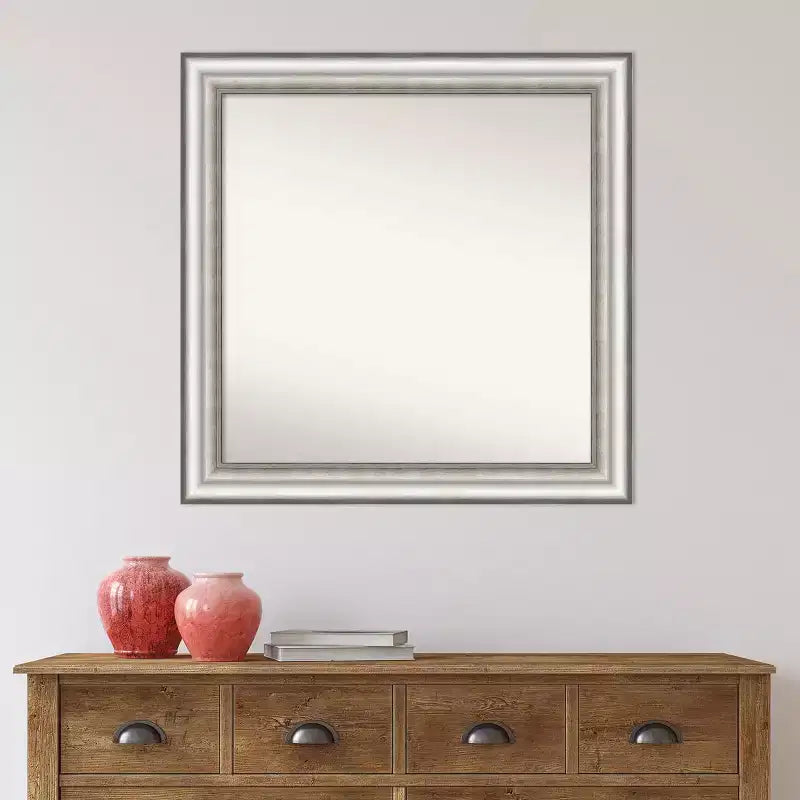 31"x31" Non-Beveled Salon Silver Wall Mirror - Amanti Art: Modern Square Framed, Includes Mounting Hardware