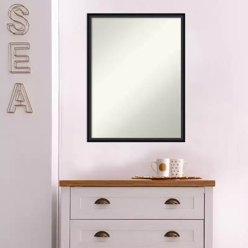 Amanti Art 19" x 25" Non-Beveled Lucie Black Wood Wall Mirror : Modern Rectangular, Includes Mounting Hardware