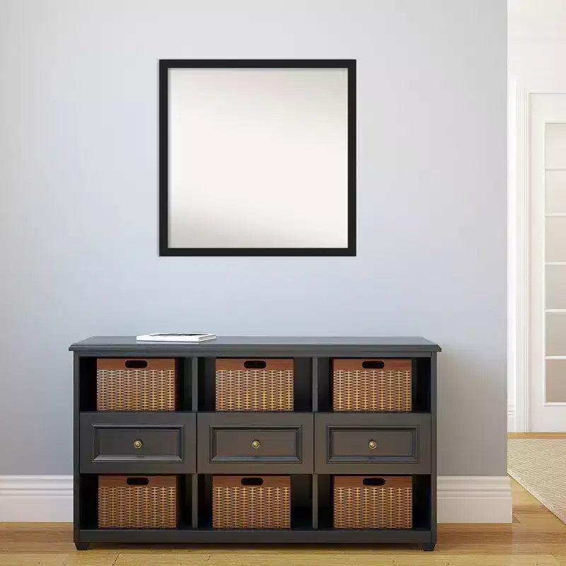 28" x 28" Non-Beveled Grace Narrow Bathroom Wall Mirror Brushed Metallic Black - Amanti Art: Modern Square, Wall Mount, Includes Hardware