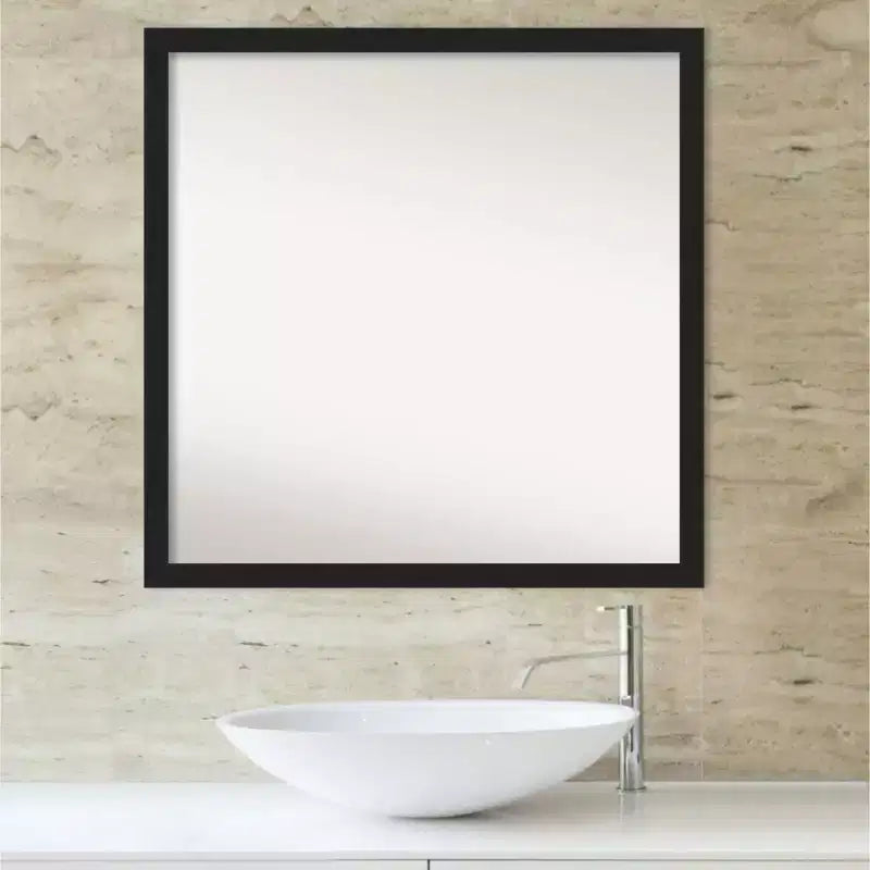 28" x 28" Non-Beveled Grace Narrow Bathroom Wall Mirror Brushed Metallic Black - Amanti Art: Modern Square, Wall Mount, Includes Hardware