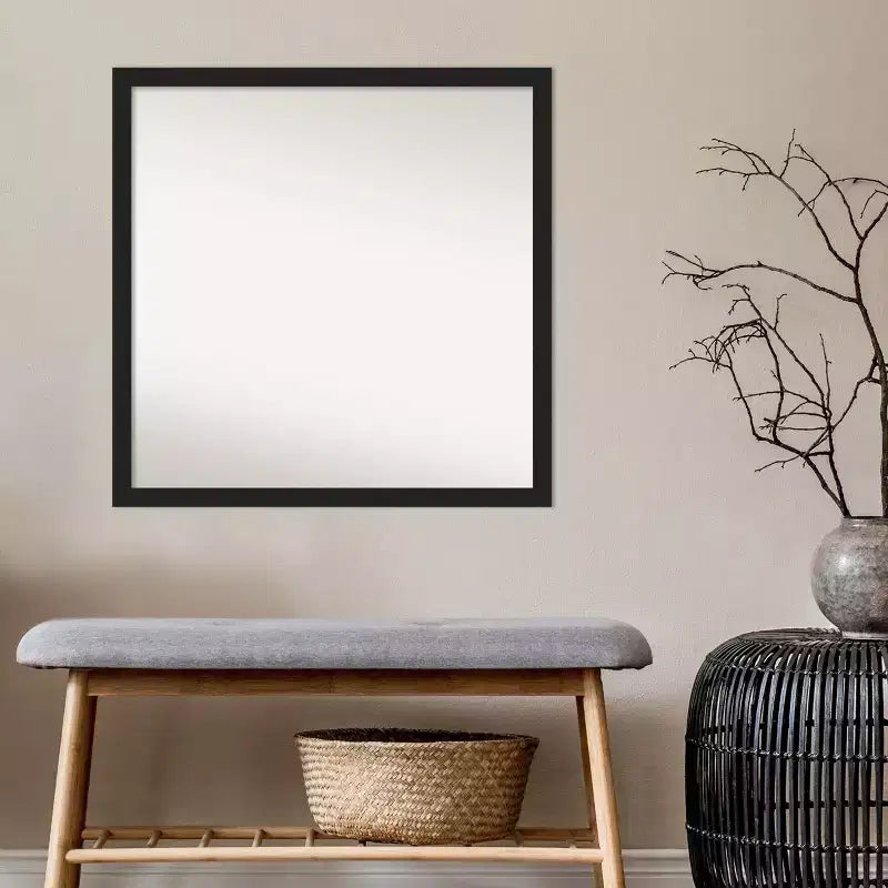 28" x 28" Non-Beveled Grace Narrow Bathroom Wall Mirror Brushed Metallic Black - Amanti Art: Modern Square, Wall Mount, Includes Hardware