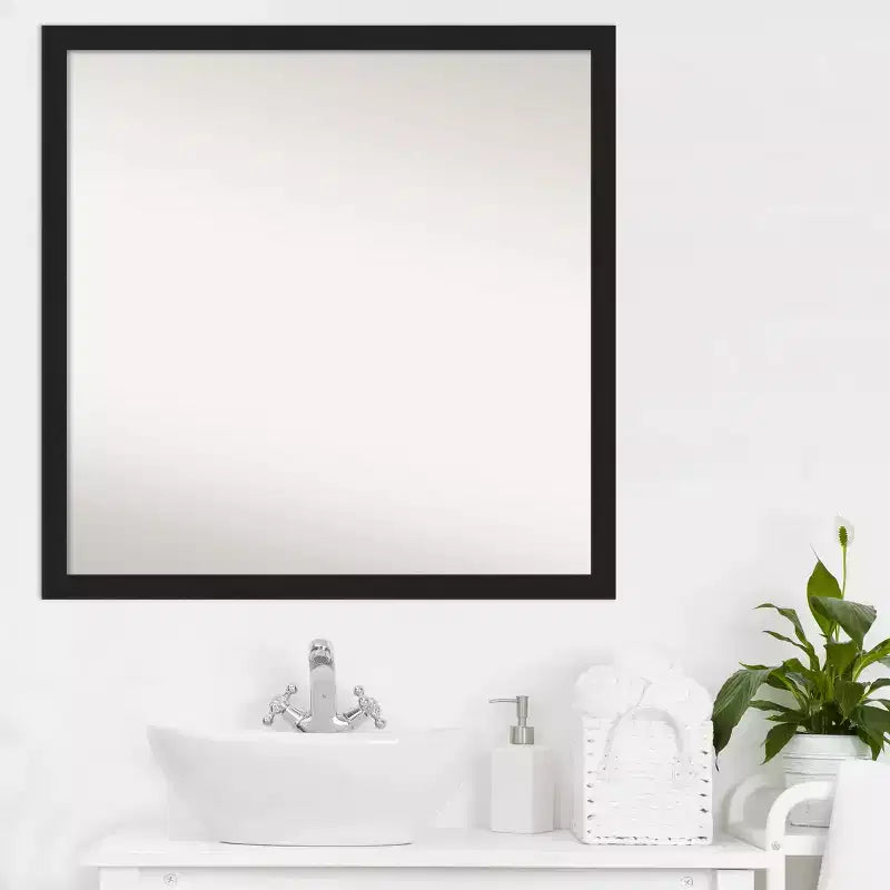 28" x 28" Non-Beveled Grace Narrow Bathroom Wall Mirror Brushed Metallic Black - Amanti Art: Modern Square, Wall Mount, Includes Hardware