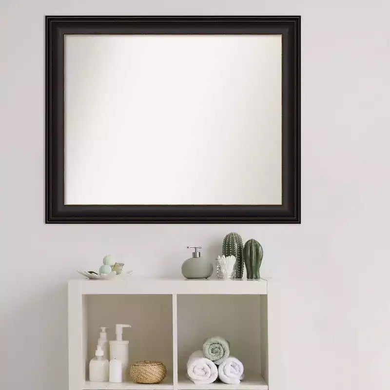 33" x 27" Non-Beveled Trio Oil Rubbed Bronze Bathroom Wall Mirror - Amanti Art: Includes Mounting Hardware, Rectangle Shape