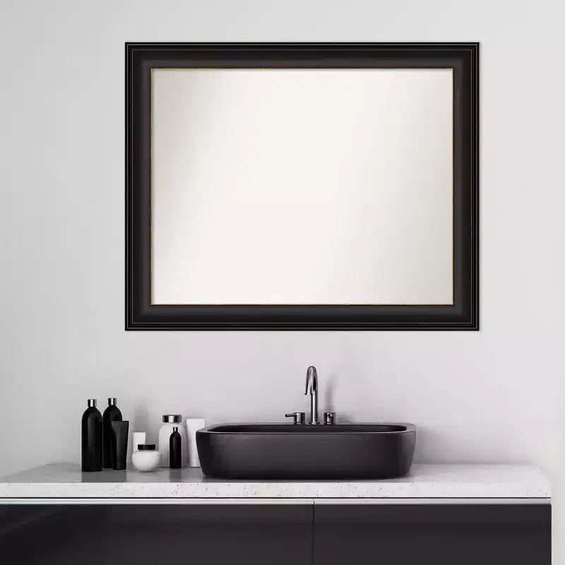 33" x 27" Non-Beveled Trio Oil Rubbed Bronze Bathroom Wall Mirror - Amanti Art: Includes Mounting Hardware, Rectangle Shape