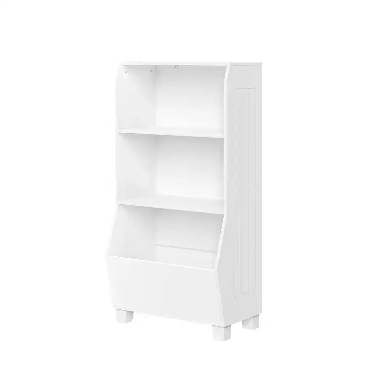 RiverRidge Kids' 23" Playroom Bookshelf with Veggie Bin Organizer and 2 Open Toy Storage Shelves White: Small Bookshelf for Kids, MDF, White